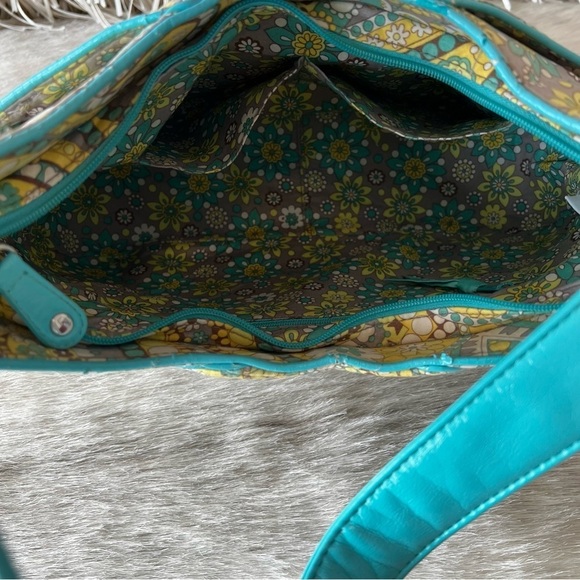 VERA BRADLEY Lemon Parfait Hobo Bag Frill Yellow Turquoise Paisley 2011 Floral - Picture 10 of 12